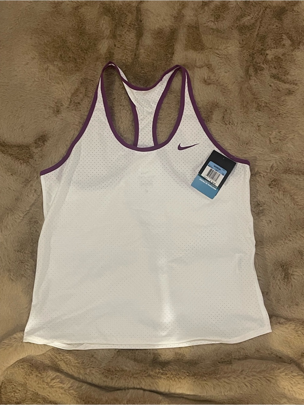 NIKE WOMENS MEDIUM AIR AERATED PERFORATED RACERBACK TANK PURPLE WHITE TOP